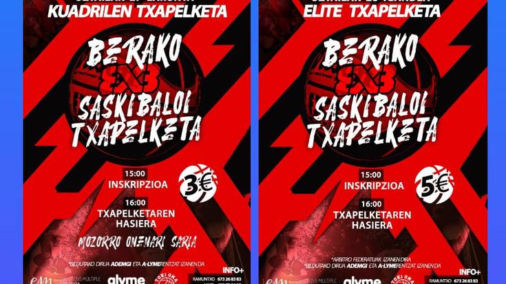 Larunbatean eta igandean 3x3 saskibaloi txapelketak jokatuko dira Beran