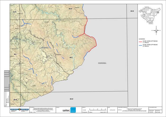 Gipuzkoako mugan zentral eolikoak egiteko balizko guneak ageri dira Jaurlaritzaren lurralde plan sektorialean