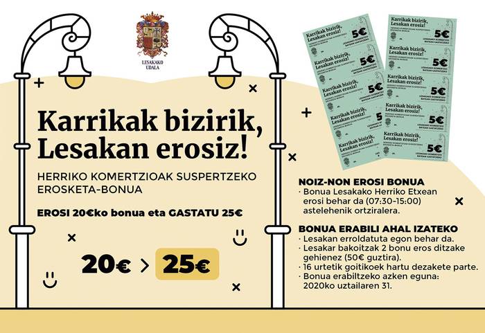 Gaurtik aitzinera erosi eta erabil daitezke erosketa bonuak Lesakan