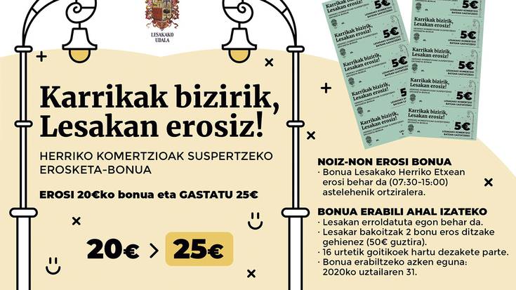 Gaurtik aitzinera erosi eta erabil daitezke erosketa bonuak Lesakan