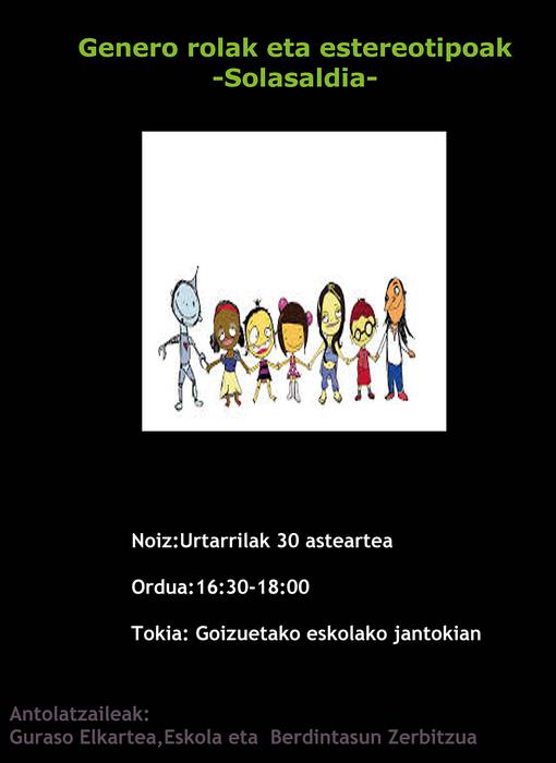 'Genero rolak eta estereotipoak' solasaldia izanen dute Goizuetan