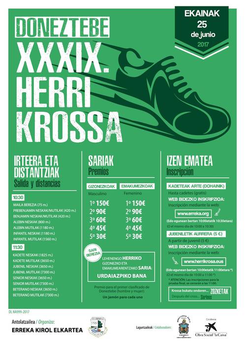 Doneztebeko Herri Krossaren XXXIX. edizioa igande honetan izanen da