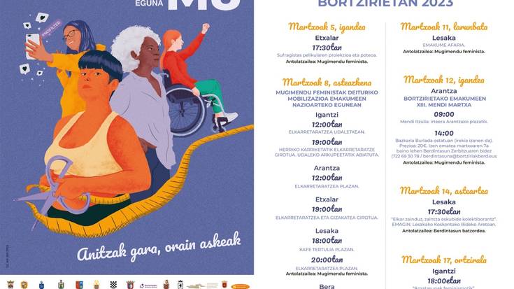Martxoaren 8aren inguruan, egitaraua antolatu dute Berdintasun zerbitzuak eta Mugimendu Feministak  elkarlanean Bortzirietan ere