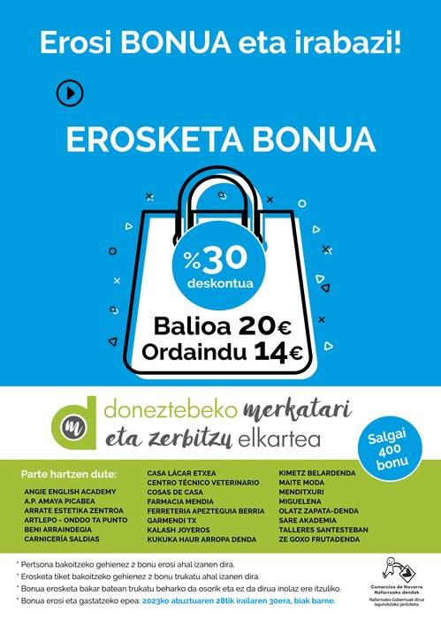 Doneztebeko Merkatari eta Zerbitzu Elkarteak erosketa bonuak paratuko ditu eskuragarri astelehenean