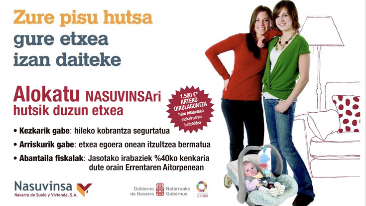 1.500 euro arteko dirulaguntza jasoko du etxebizitza hutsa Nasuvinsaren Alokairu Poltsan alokagai jartzen duen partikularrak