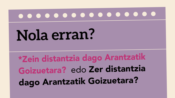 *'Zein distantzia dago Arantzatik Goizuetara?' edo 'Zer distantzia dago Arantzatik Goizuetara?'